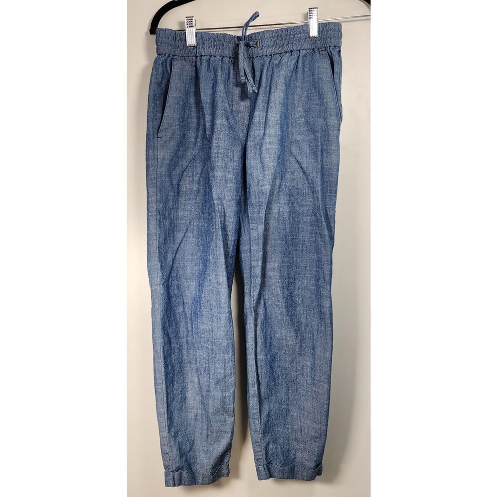 J.Crew Chambray Drawstring Pants Blue‎ Cotton Casual Relaxed Size 0 (Fit S)